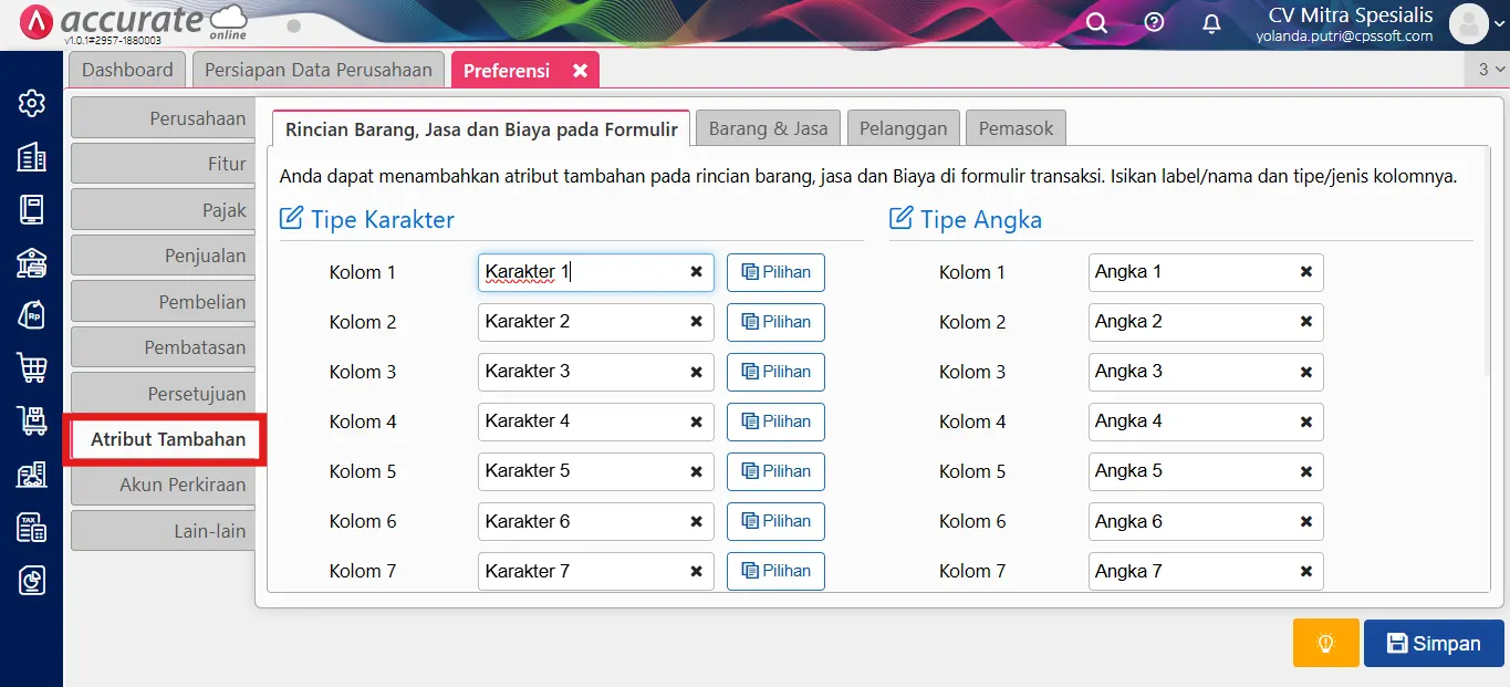 mengatur atribut tambahan
